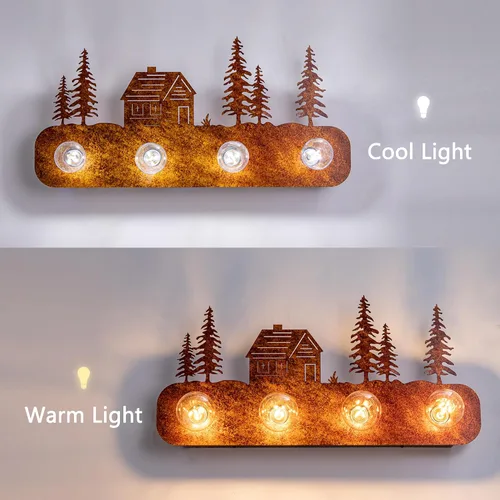 Vista 9 de TOCHIC Lámparas rústicas de baño, 4 luces de casa de campo sobre espejo regulable, apliques vintage occidentales para armarios de espejo, tocador
