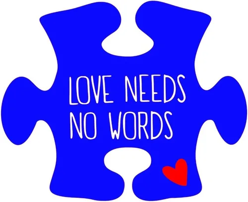 Vista 4 de Adhesivo de pared con texto en inglés "Love Needs No Words" para pared, para autismo, soporte autista, rompecabezas, decoración de pared, vinilo A-8