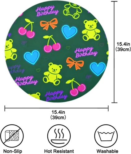 Vista 4 de Happy Birthday Cars Dark Green Round Natural placemats Plate placemat Set of 4 15x15 in individuales para comedor