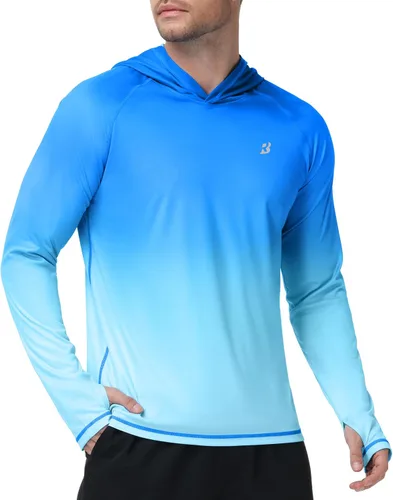 Vista 7 de Roadbox Sudadera con capucha UPF 50+ para hombre, con capucha UV, manga larga, ligera, protección contra erupciones SPF para exteriores, senderismo