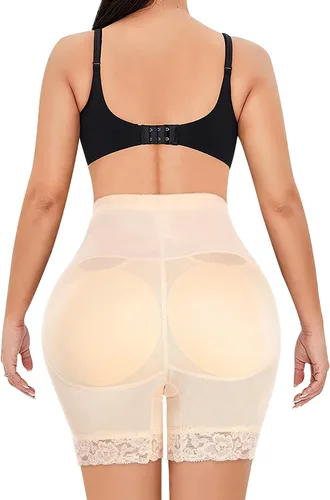 Vista 9 de DERCA Pantalones cortos acolchados de encaje con almohadillas de cadera para realzar los glúteos Beige