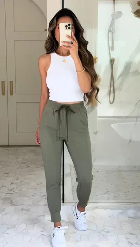 Vista 4 de UEU Pantalones deportivos para mujer, con cordón, para correr, entrenamiento, gimnasio, yoga, pantalones deportivos con bolsillos