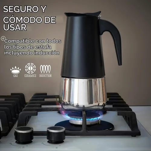 Vista 7 de Mixpresso Cafetera Espresso Greca Negra para Estufa de 6 Tazas 300ml/10oz, Olla Moka con Diseño de Percolador de Café, Cafetera de Acero Inoxidable