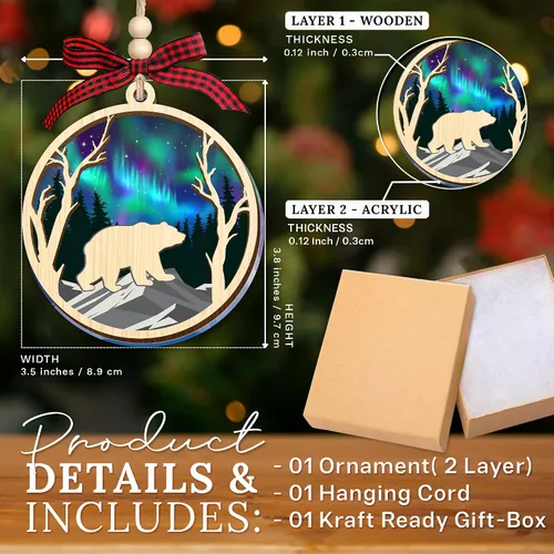 Vista 2 de HEXMOZ Adornos de Oso para Árbol de Navidad - Regalos de Osos para Mujeres, Hombres, Amantes de los Osos - Adorno de Navidad de Osos, Ideas