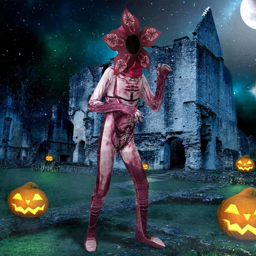 Vista 2 de PUNKSUIT Demogorgon - Disfraz para niños, disfraz de monstruo de flores, disfraz de Halloween con máscara de estilo 3D