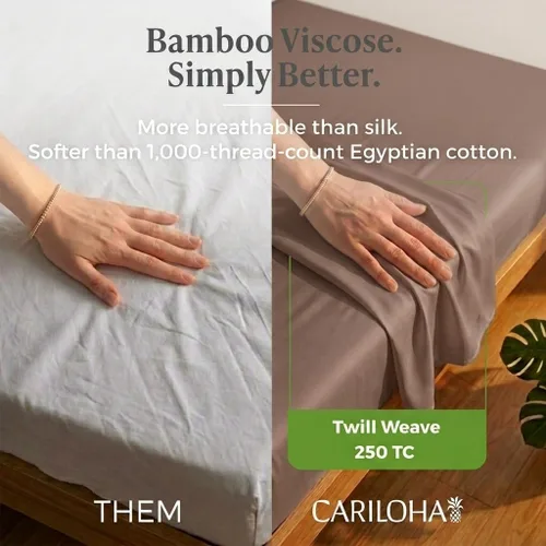 Vista 3 de Cariloha Set de sábanas clásico de 4 piezas Ropa de cama de playa King Material de viscosa Extra suave, refrescante para personas que