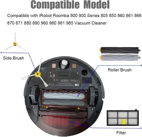Vista 2 de Piezas de repuesto para aspiradora iRobot Roomba 800 900 Series 805 850 860 861 866 870 871 880 890 960 980 980 981 985, 4 filtros, 4 cepillos