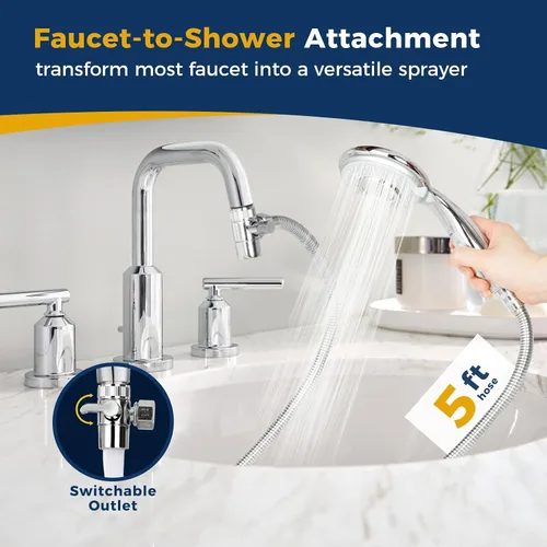 Vista 2 de KLLEYNA - Grifo de fregadero para lavado de pelo, accesorio para cabezal de regadera para bañera con 5 adaptadores, rociador de fregadero