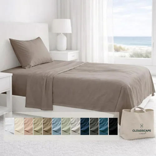 Vista 42 de Cloud Scape Linen - Juego de sábanas de algodón egipcio de doble capa, tamaño individual, tejido de satén de fibra larga, juego de 3 piezas, ropa