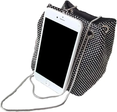 Vista 5 de Ayliss - Bolsa tipo cubo con diamantes de imitación para mujer, que se cruza en el cuerpo, tamaño minipequeño, brillante, de noche