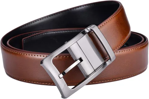 Vista 3 de Beltox - Cinturón reversible para hombre de 1.25 pulgadas de ancho y hebilla, estilo formal Hebilla giratoria rectángulo con negro/marrón claro