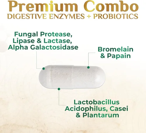 Vista 5 de Enzimas digestivas – Complejo de múltiples enzimas súper digestivas para hinchazón y apoyo a la salud intestinal con bromelina, papaína, probióticos