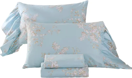 Vista 11 de ABREEZE Juego de sábanas con estampado floral beige, juego de ropa de cama bohemio, juego de ropa de cama de lujo de 4 piezas, medallón de damasco
