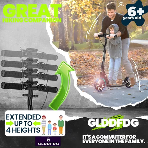 Vista 2 de Commuter - Scooter para adultos de 300 libras de capacidad, ruedas grandes, patinete plegable deportivo para niños de 10 años en adelante, 4 niveles