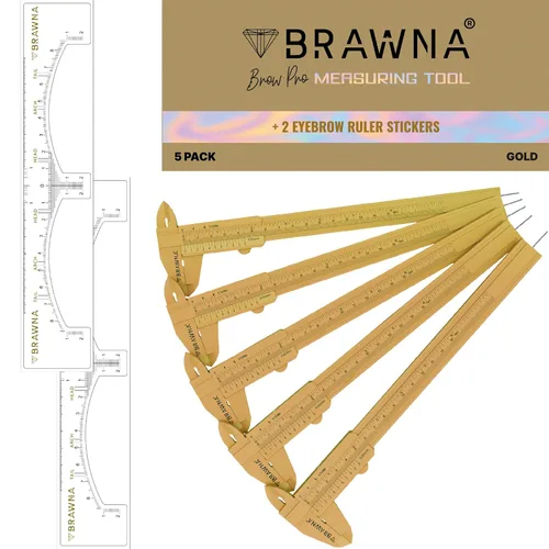 Vista 11 de BRAWNA Brow Pro Herramienta de medición – Regla de cejas de doble escala para microblading, cejas y maquilladores – Regla de pinza de cejas de Dorado