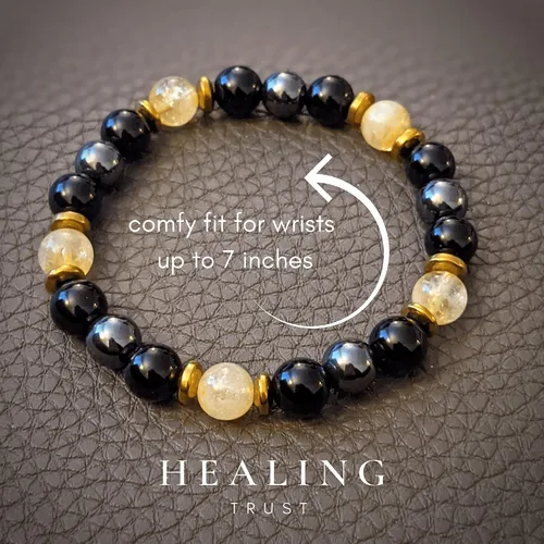 Vista 6 de Confianza curativa Pulsera de citrino, pulsera de hematita de obsidiana negra, joyería de cristal de citrino, pulsera de riqueza de obsidiana negra