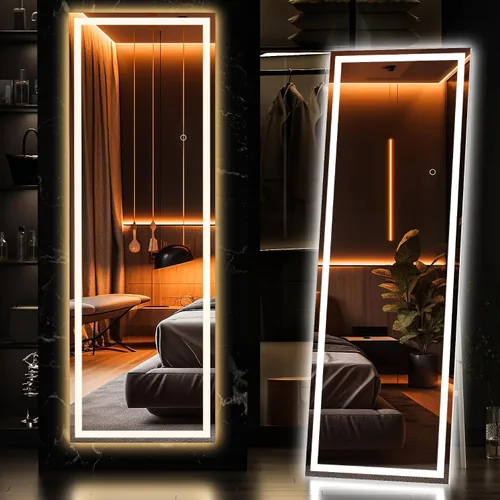 Vista 38 de Hasipu - Espejo de cuerpo entero con luces, 56 x 16 pulgadas, espejo de pie con led para montaje en pared para sala de estar, dormitorio
