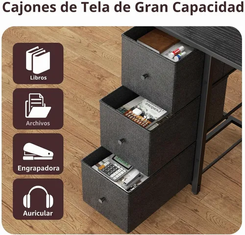 Vista 4 de Aquzee Escritorio para computadora con cajones, escritorio de 40 pulgadas con gabinete, escritorio de oficina en casa con almacenamiento, tomas