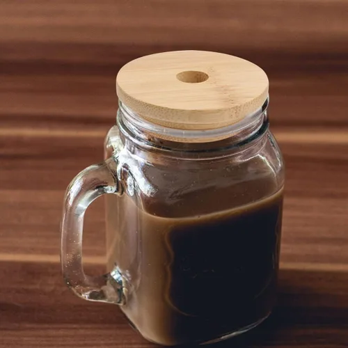 Vista 2 de Tapa de bambú para frasco, tapa de frasco, tapa de botella, tarro de vidrio, tapa de bambú, tapa de tarro con agujeros para pajilla, tapa