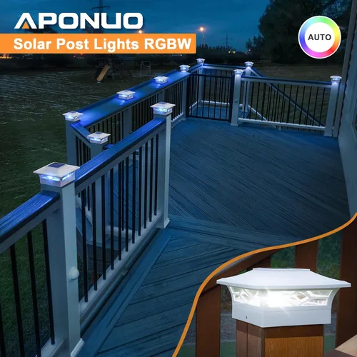 Vista 7 de APONUO - Paquete de 4 luces solares para postes que cambian de color para Blanco