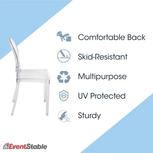 Vista 4 de EventStable Silla fantasma de policarbonato sin brazos, sillas de comedor transparentes de grado comercial, sillas transparentes con respaldo