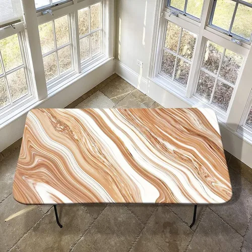 Vista 21 de XISUNYA Mantel de poliéster elástico ajustable con diseño de mármol, 24 x 36 pulgadas, mantel rectangular para mesa plegable de 3 pies, tonos