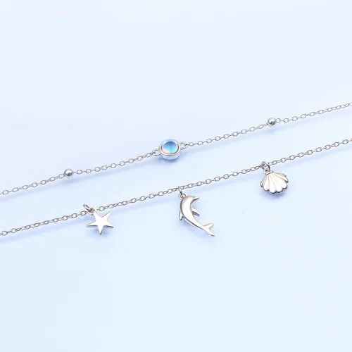 Vista 5 de FLYOW - Cadena para el tobillo para mujeres, plata Sterling S925, ajustable, con cuentas, diseño de corazón