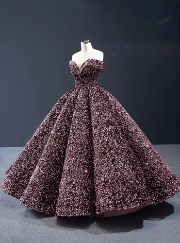 Vista 6 de Mollybridal Vestido de fiesta de quinceañera con lentejuelas con purpurina y cuello en V y hombros descubiertos, vestido formal de graduación 2025