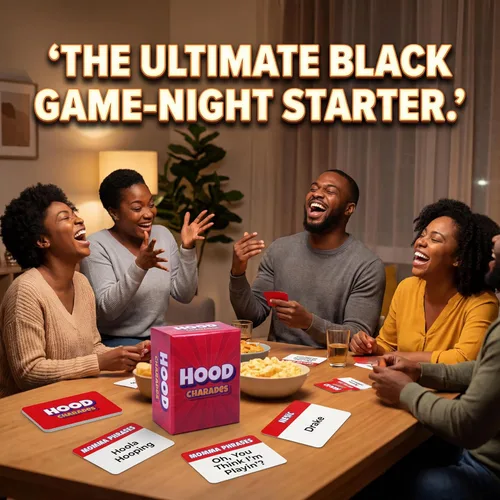 Vista 2 de Juegos de Cartas de Charadas del Barrio de Black Owned para Personas ¡Es Una Cosa! Trivia Nocturna Urbana para Adultos pero Cultural. Si Te Encanta
