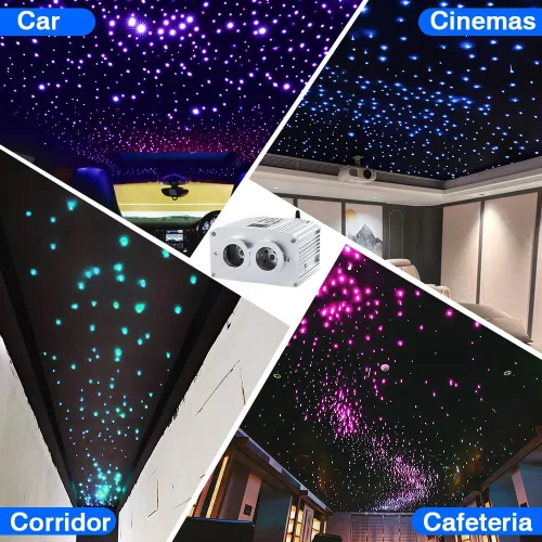 Vista 5 de Firework Kit de luces de fibra óptica parpadeantes de doble cabezal de 16 W, Bluetooth RGBW LED Starlight Headliner Kit para techo de coche, hogar