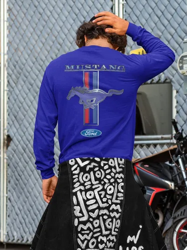 Vista 4 de Ford Mustang Pony Racing Stripe 5.0 Muscle Shelby - Camiseta de manga larga con estampado frontal y espalda