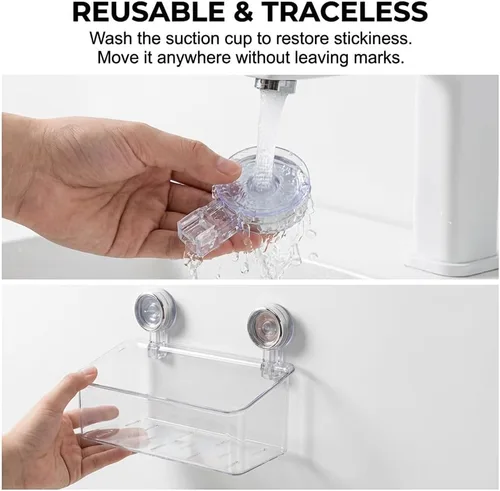 Vista 7 de Caja de almacenamiento de succión para baño sin taladros, potente soporte de almacenamiento de ventosa, organizador de ducha extraíble para colgar