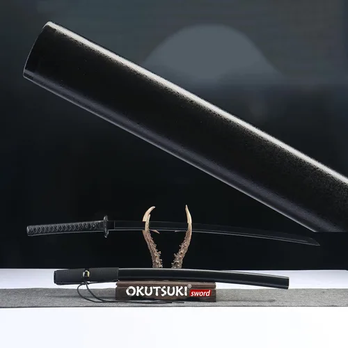 Vista 5 de Katana samurái negra espada japonesa de 41 pulgadas, afilada hecha a mano, acero de alto carbono, espiga completa