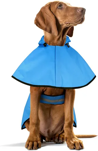 Vista 4 de Weesiber Chubasquero para perro, impermeable con agujero para correa, ropa de lluvia con capucha reflectante para cachorros, poncho para mascotas