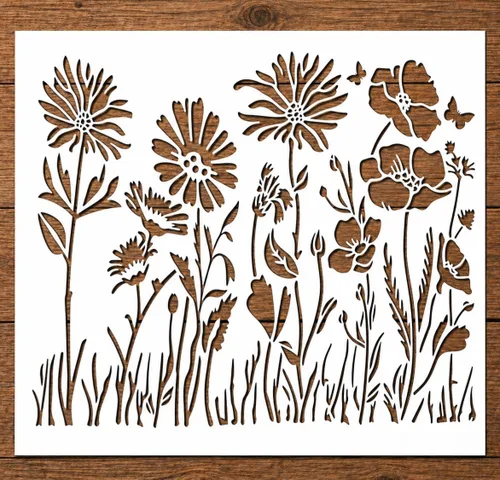 Vista 14 de Plantilla de girasol bohemia de 10 x 10 pulgadas para pintar en madera, lienzo, manualidades, tela y muebles, plantillas de flores para manualidades