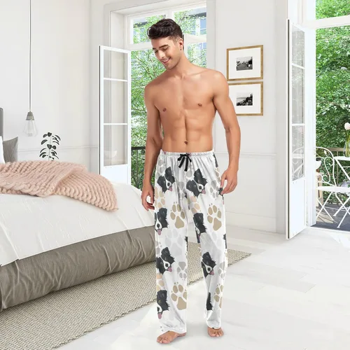 Vista 6 de Ollabaky Pantalones de pijama para hombre, pantalones de pijama con bolsillos, pantalones de descanso para hombre