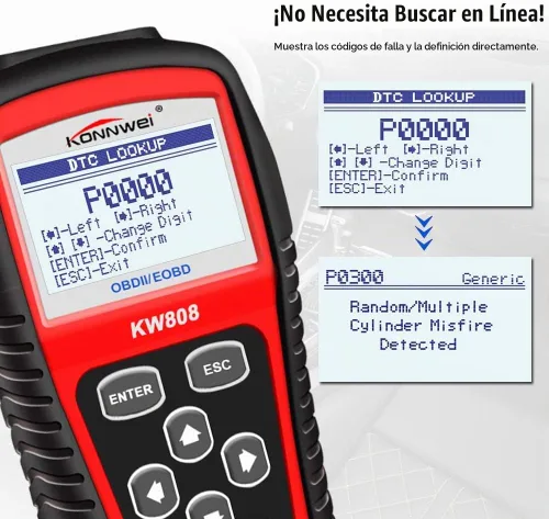 Vista 6 de KONNWEI KW808 Auto OBDII Lector de Códigos con Pantalla Grande de 2.8" OBD2 Escáner con Funciones Completas de Herramienta de Escaneo Diagnóstico