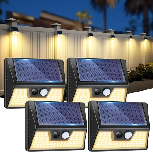 Vista 12 de vighep Paquete de 12 luces solares de movimiento para exteriores, luces impermeables para valla al aire libre, luces LED de pared blancas cálidas
