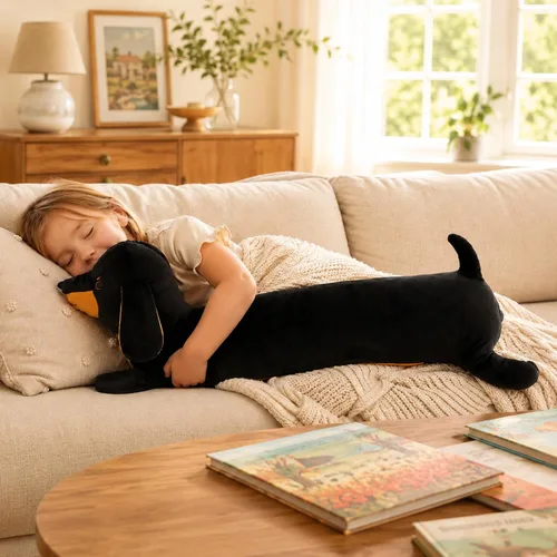 Vista 7 de Almohada larga de felpa de perro salchicha de 43 pulgadas, almohada corporal de perro marrón, muñeca de animal, almohada larga para dormir