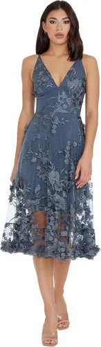 Vista 6 de Dress the Population Vestido midi para mujer Audrey, con escote profundo Begonia