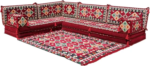 Vista 44 de arabicsofa Juego de asientos Jalsa en forma de L – Majlis árabe hecho a mano con almohadas de respaldo
