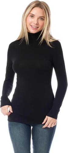 Vista 2 de MixMatchy Camiseta básica de manga larga con cuello alto y corte ajustado para mujer Negro