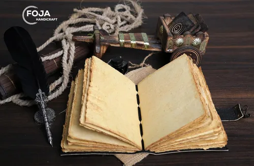 Vista 6 de Sun & Moon - Diario vintage de cuero para hombres y mujeres, 200 páginas de papel vintage antiguo hecho a mano, cuaderno de bocetos de cuero, diario