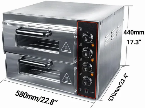 Vista 5 de Horno de pizza comercial Horno doble de 1700 W 16 pulgadas de acero inoxidable para pizza y aperitivos, horno multiusos para pizza