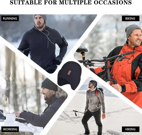 Vista 6 de Gorro de invierno para hombre, guantes para pantalla táctil, calentador de cuello 3 en 1, conjunto con forro polar