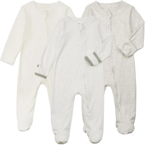 Vista 11 de Aablexema Pijama de bebé de algodón con puños de manopla, doble cremallera Azul/Gris/Rayas