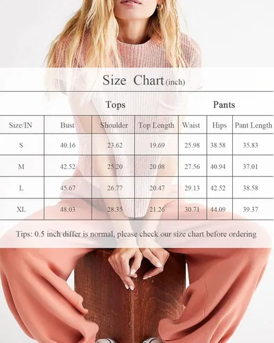 Vista 2 de RIVSAK Conjunto de dos piezas de suéter para mujer, conjunto de pantalones de suéter para mujer, conjuntos de descanso, tops de punto y pantalones