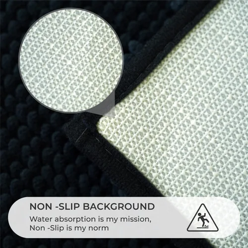 Vista 6 de Juego de 3 alfombras de baño de felpilla ultrasuave, antideslizante y súper absorbente, parte inferior de PVC fuerte, lavable a máquina, para Negro