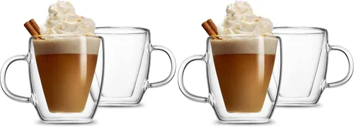 Vista 4 de Godinger Taza de corazón de doble pared, 8 onzas, juego de 2 tazas de café de vidrio aisladas
