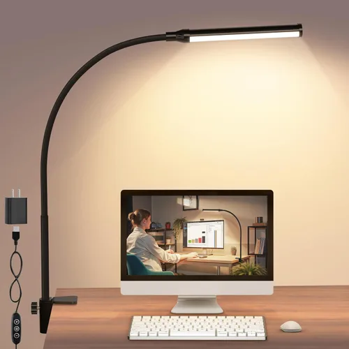 Vista 10 de ShineTech Lámpara de escritorio LED con abrazadera, con clip que cuida los ojos, luz de escritorio con 3 modos de color y atenuación continua